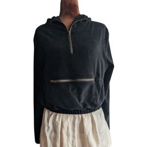 Revamped Black corduroy Half-Zip Hoodie Size M